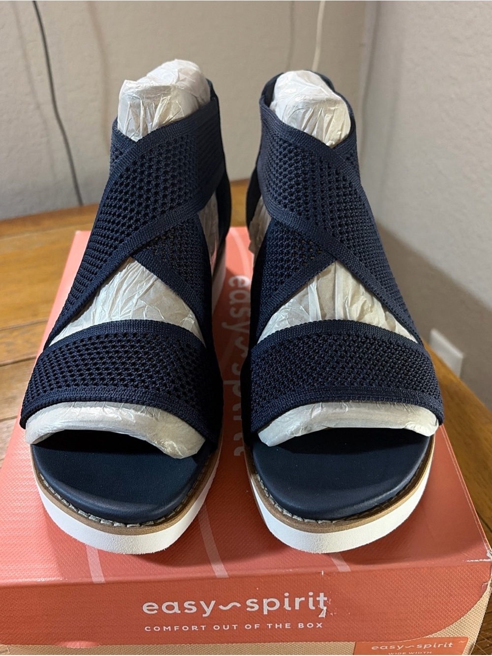 Easy Spirit Wander Women’s Sandals Sz 7.5 W Blue Mesh Ankle Wrap Back Zip NEW